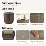 CHITA 5 Pieces Patio Wicker Furniture Set, Outdoor Rattan Bistro Set with Removable Thickened Cushions, Fully Assembled(Gray Cushions with Brownish Gray Wicker) CHITA