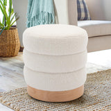 COLAMY Sherpa Ottoman Footstool, Tufted Modern Foot Rest Stool with Wood Base for Living Room, Bedroom, Desk, Round Versatile Side End Table, Pouf, Makeup Seat, Cream COLAMY