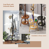 FILWH Freestanding Coat Rack with Umbrella Organizer Tray Bamboo Coat Tree Rack with 8 Hook Stand for Clothes Bag Hats Entryway Hanger Stand(Black) FILWH