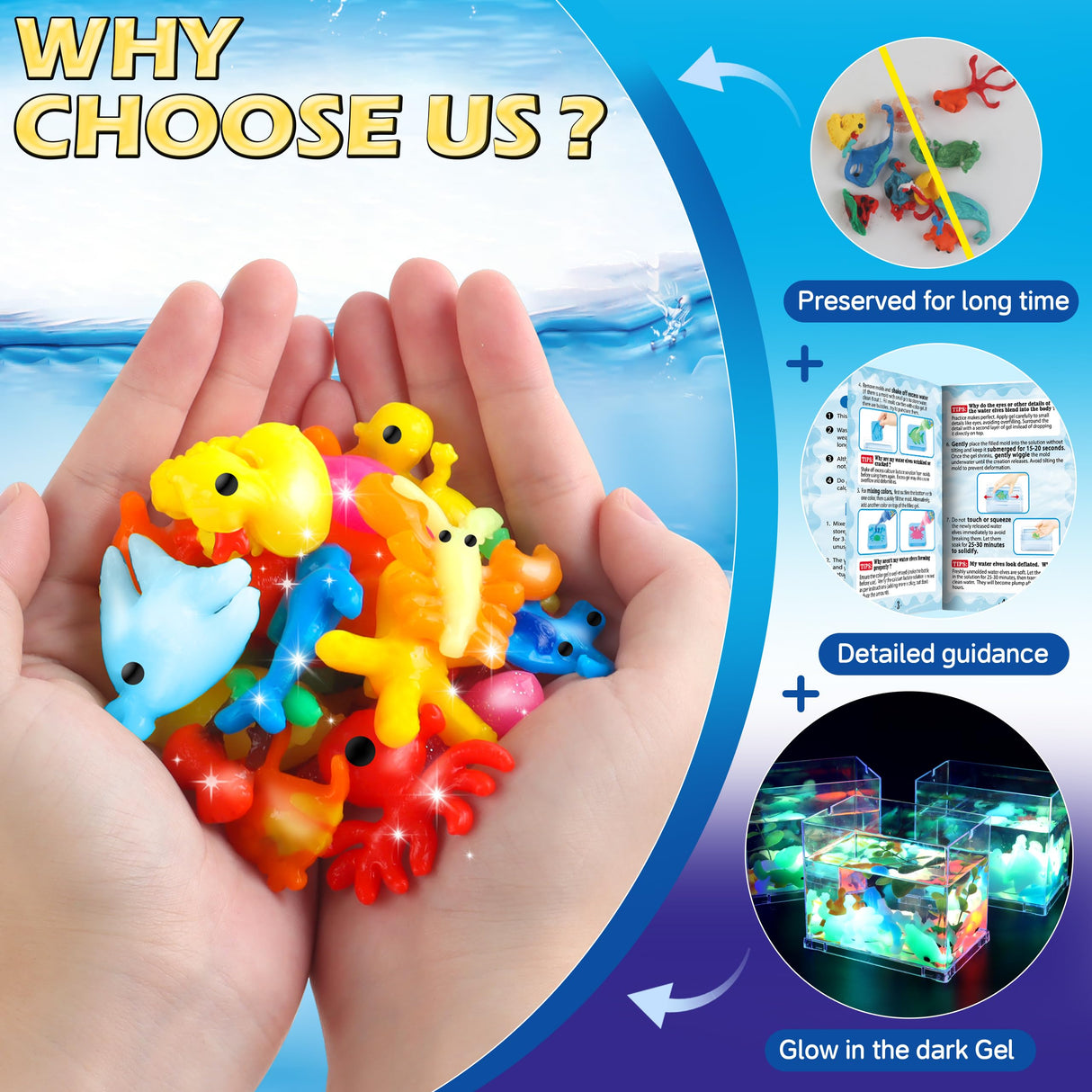 Magic Gel Water Elf Toy Kit, Aqua Fairy Water Gel Kit for Kids with 10PCS Aqua Jelly Gels & Animal Mold, Gift for Christmas, Easter, Birthday, New Year, Creative Art Craft Girls 6 7 8 9 10 Year Old wookidel