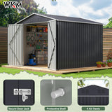 WKM 8x8 FT Outdoor Storage Shed, Utility Metal Tool Storage with Lockable Doors and Updated Frame Structure, Large Metal Garden Shed for Backyard, Patio Lawn, Black WKM