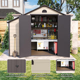 BIGoods 8.5 ft. W x 6.3 ft. D Resin Outdoor Patio Storage Shed with Firewood Rack, Floor and Lockable Door BIGoods