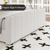 HOMBCK King Size Bed Frame, Soft Velvet Upholstered Bed Frame with Vertical Channel Tufted Wingback Headboard & Footboard, Soft Bed Frame King, Noise Free, Easy Assembly, White HOMBCK