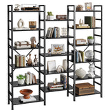 SUPERJARE Triple 6 Tier Bookshelf, Bookcase with 17 Open Display Shelves, Wide Book Shelf Book Case for Home & Office, Black SUPERJARE