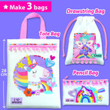 KRAFUN Decorate-a-Bag Craft Kit for Kids 5+ Years, Unicorn & Fairy Theme with Stickers & Gems, 3 DIY Customizable Bags, Step-by-Step Instructions, Creative Activity Set Girls & Boys, Educational Toy KRAFUN