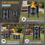 3-in-1 Vertical Charcoal Smoker, 16in BBQ Smoker Grill with Built-in Thermometer, Air Vent, and 2 Access Doors of black iron, Idea for Parties, Backyard, Barbecues ONUUNPY
