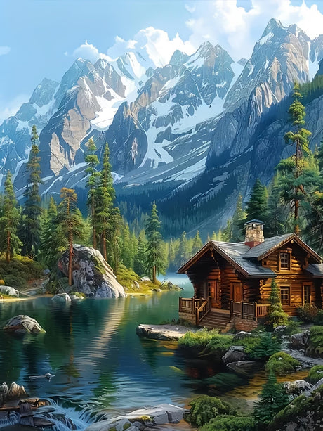 Snow Mountain Log Cabin 5D Diamond Art Kits for Adults Beginners,Scenery DIY Full Round Drill Diamond Painting Kits, Paint by Diamonds Dots Gem Art Crystal Easy,Home Wall Decor 12X16 Inch Acelii