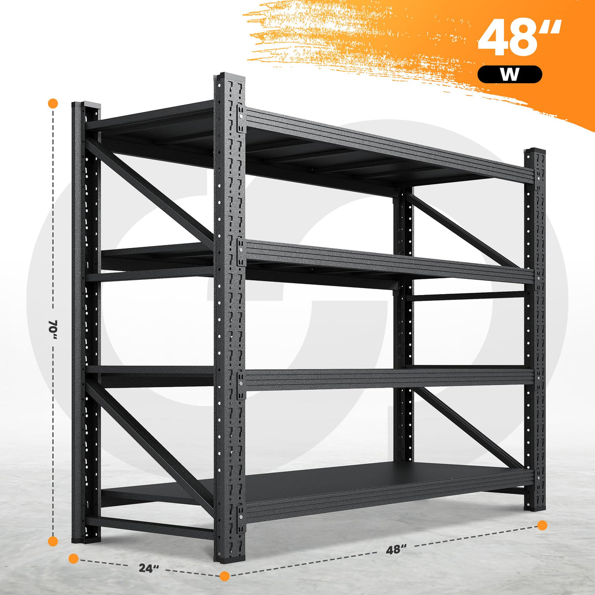 3000LBS Metal Storage Shelves, 48” W Heavy Duty Garage Shelving Units, 4 Tier Storage rack shelf, Steel Industrial Shelving , Adjustable Standing Shelf for Basement/Warehouse 48"W x 24"D x 70"H, Black AFAIF
