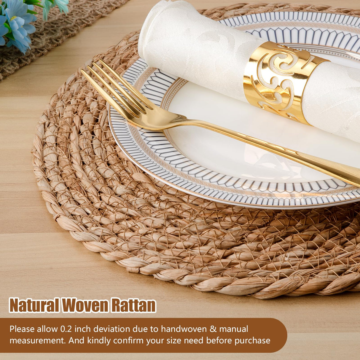 Woven Placemats Set, 12" Round Boho Hand-Woven Rattan Natural Water Hyacinth Placemats, Farmhouse Weave Chargers, Heat Resistant Rustic Braided Wicker for Dining Table,Kitchen,Wedding,Home(Set of 8) See Seattle