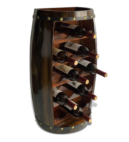 CoTa Global Alexander Mounted Wall Wine Rack - 18 Wine Bottles Wooden Barrel Wine Rack, Hanging or Freestanding Floor Wine Holder, Liquor Bar