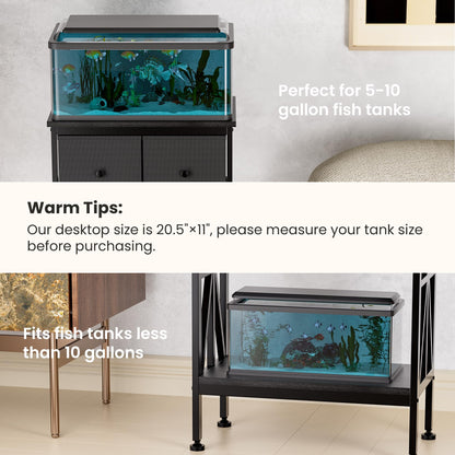 TRZZ 5-10 Gallon Fish Tank Stand, Heavy Duty Aquarium Stand with Dual-Tiered Cabinet, Accessory Storage Solution for Viewing Experience in Home & Office (20.47" L* 11.02" W) - WoodArtSupply