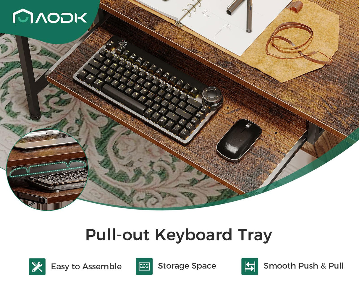 AODK 48" Computer Desk with Fabric File Cabinet and Drawer, Reversible Office Desk with Power Outlet and LED Light, Study Desk with Printer Stand, Keyboard Tray, Monitor Riser and PC Stand, Vintage AODK