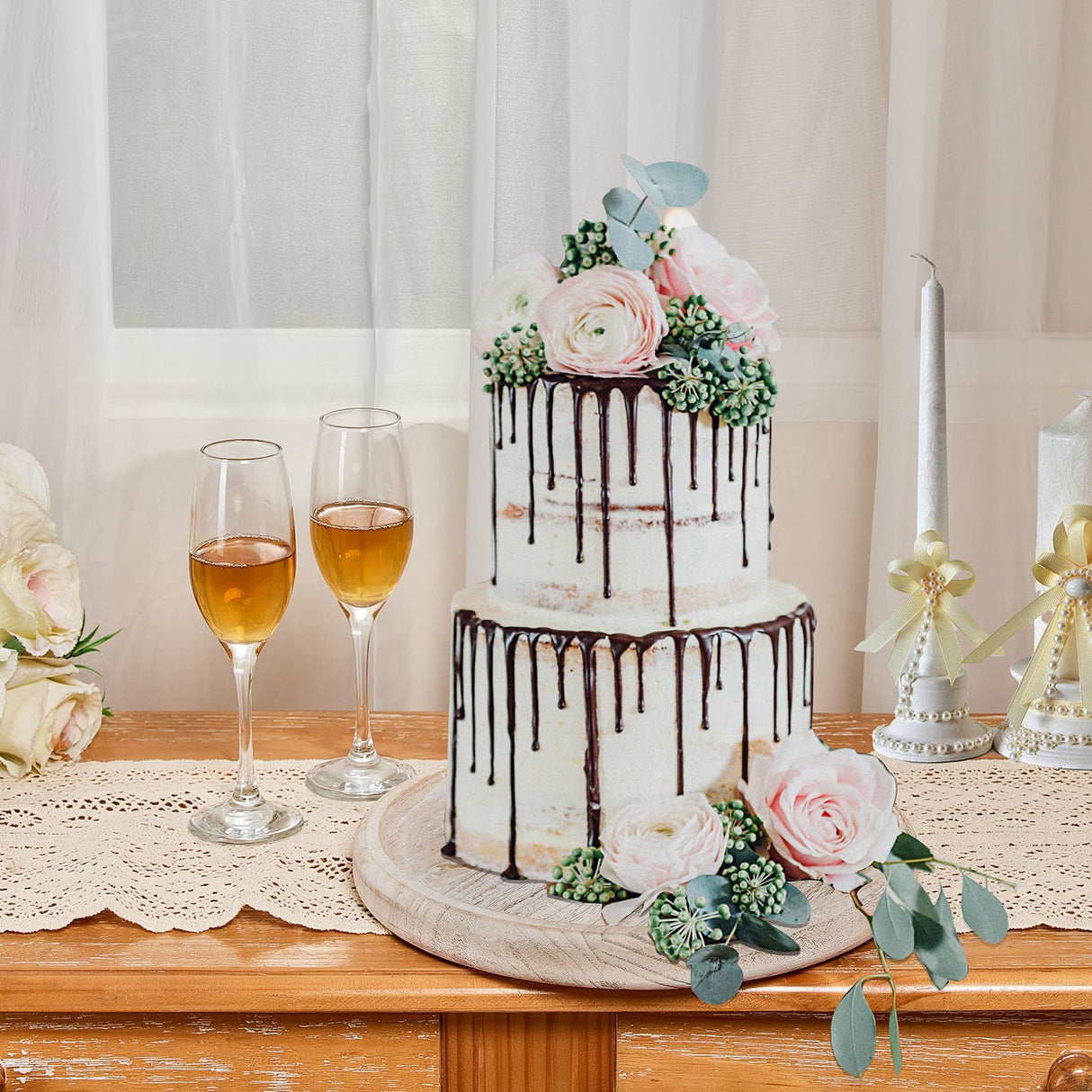 Yangbaga 11.8In Wooden Decorative Serving Tray Coffee Table Tray, Rustic Round-Ottoman Centerpiece Candle Holder Trays,Whitewashed Tray Decor for Farmhouse Kitchen Decor&Table Decor&Dining Room Table Yangbaga