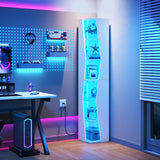 YITAHOME 71.45" Bookcase, 6 Shelves Corner Bookshelf with LED Light Modern, Tall Narrow Display Shelves, Wooden Free Standing Shelf, with Storage Organizer for Bedroom, Living Room, Home Office, White YITAHOME