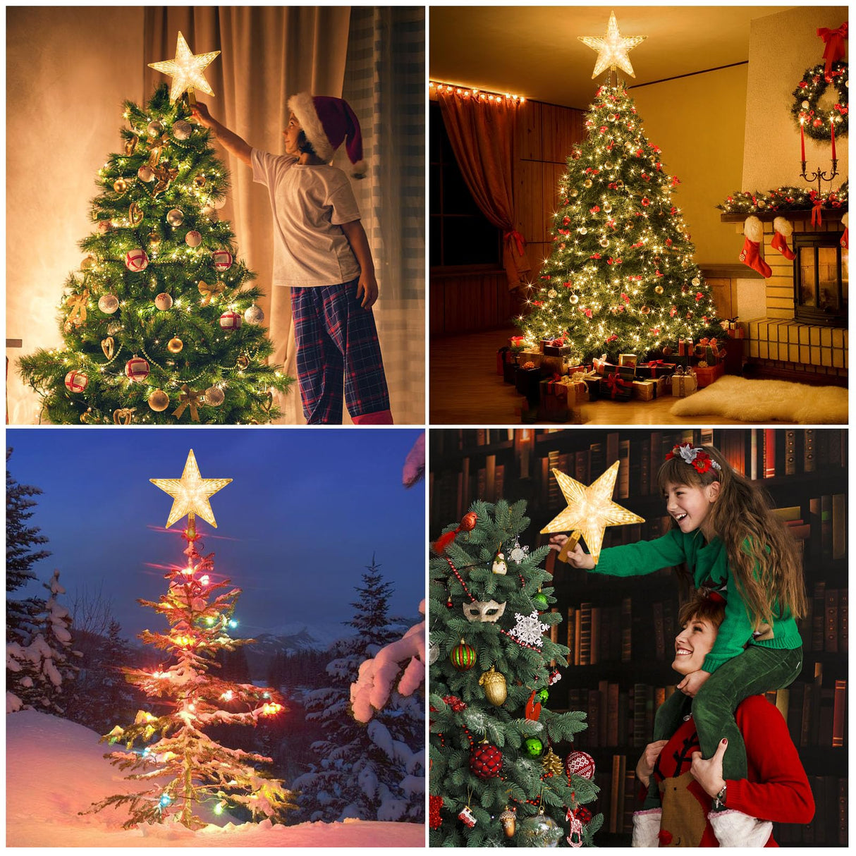 DDcafor Christmas Tree Topper - Warm White Light Star, Great Christmas Ornaments, New Year Toppers, 8.7'' Battery Powered DDcafor