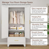 erosoei 71" H Metal Armoire Wardrobe Closet with Mirror,Household Steel Wardrobe Cabinet with Drawers,Clothing Storage Wardrobe Cabinet with Adjustable Shelves and Hanging Rod for Bedroom（White） erosoei