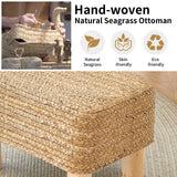ALeesing Ottoman Foot Stool Rectangular Footrest Natural Seagrass Footstool with Wooden Legs Hand Weave Multifunctional Modern Dressing Stool, Sofa Side Table for Bedroom for Living Room (Nature) ALeesing
