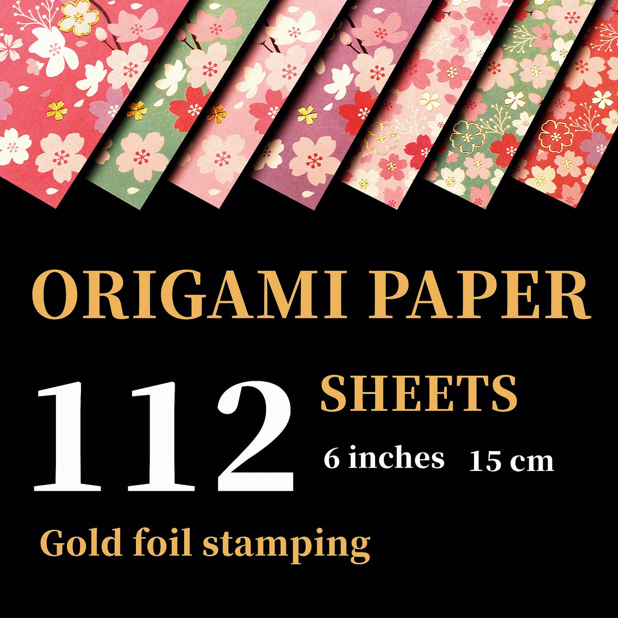 CUTBLAJAT 112 Sheets Heavier Origami Paper Japanese Cherry Blossom Pattern Sakura Bronzing Chiyogami 6" 15cm Washi Easy Fold Paper for Beginner cutblajat