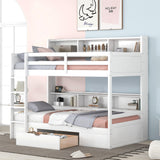 Twin Over Twin Solid Wood Bunk Bed with Storage Drawer and Built-in Shelves by Harper & Bright Designs in White Harper & Bright Designs