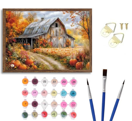 Autumn Barn Paint by Number Kit, 12x16inch Rustic Fall Harvest Scene DIY Painting for Adults and Kids, Art Craft Supplies Generic