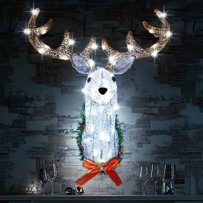 Hourleey Lighted Christmas Wall Decoration Reindeer Head, 32" 3D Battery Operated Rudolph Hanging Wreath with 8 Modes, Light Up Christmas Decor for Outdoor Indoor Front Door Window Xmas