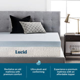 LUCID 4 Inch Gel Memory Foam Mattress Topper-Ventilated Design-Ultra Plush-Queen LUCID
