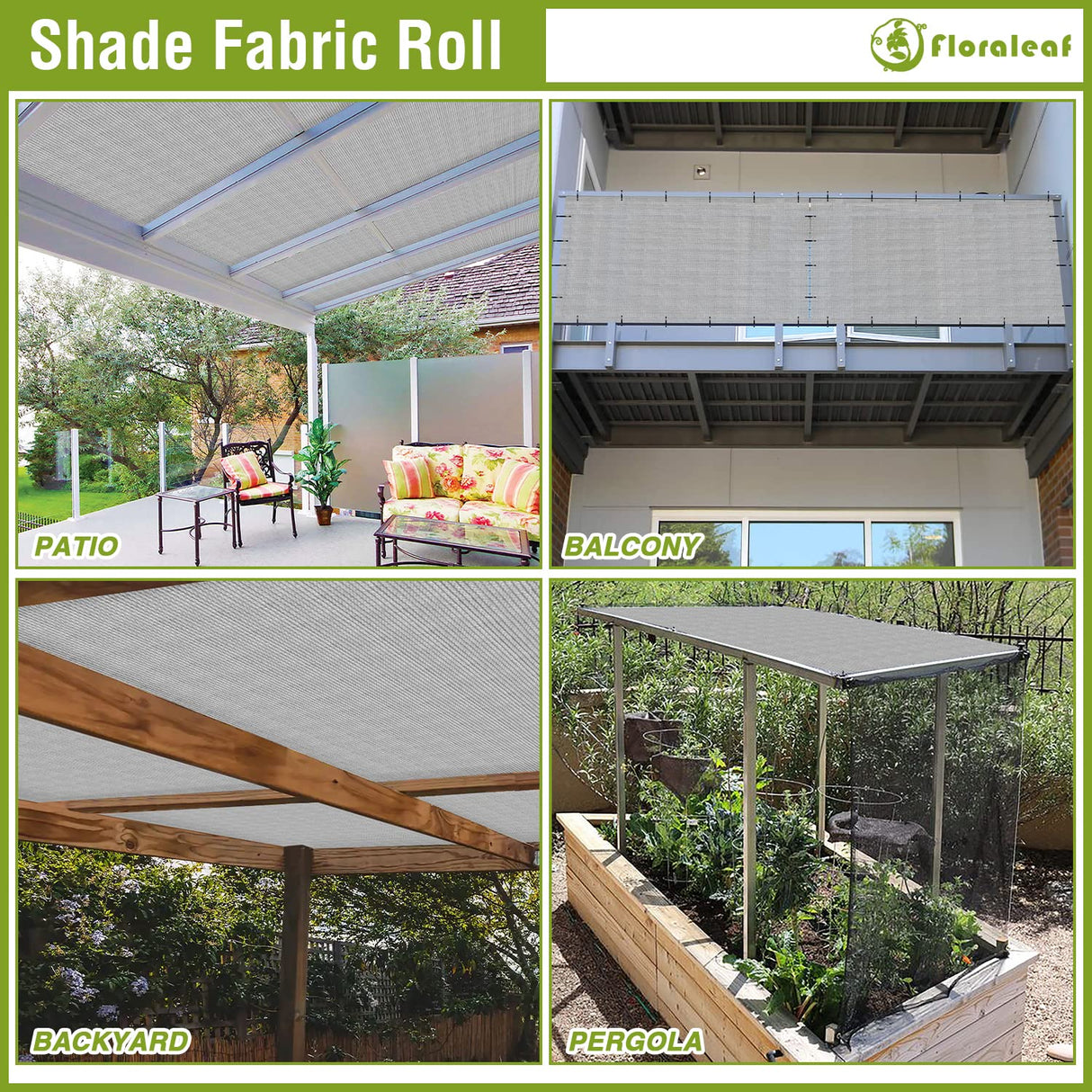 FLORALEAF 8'×30' Outdoor Shade Cloth 95% UV Block Fabric Roll for Pergola Carport Patio Deck Awning Garden Yard Balcony Backyard Privacy Screen Shade Cover FLORALEAF