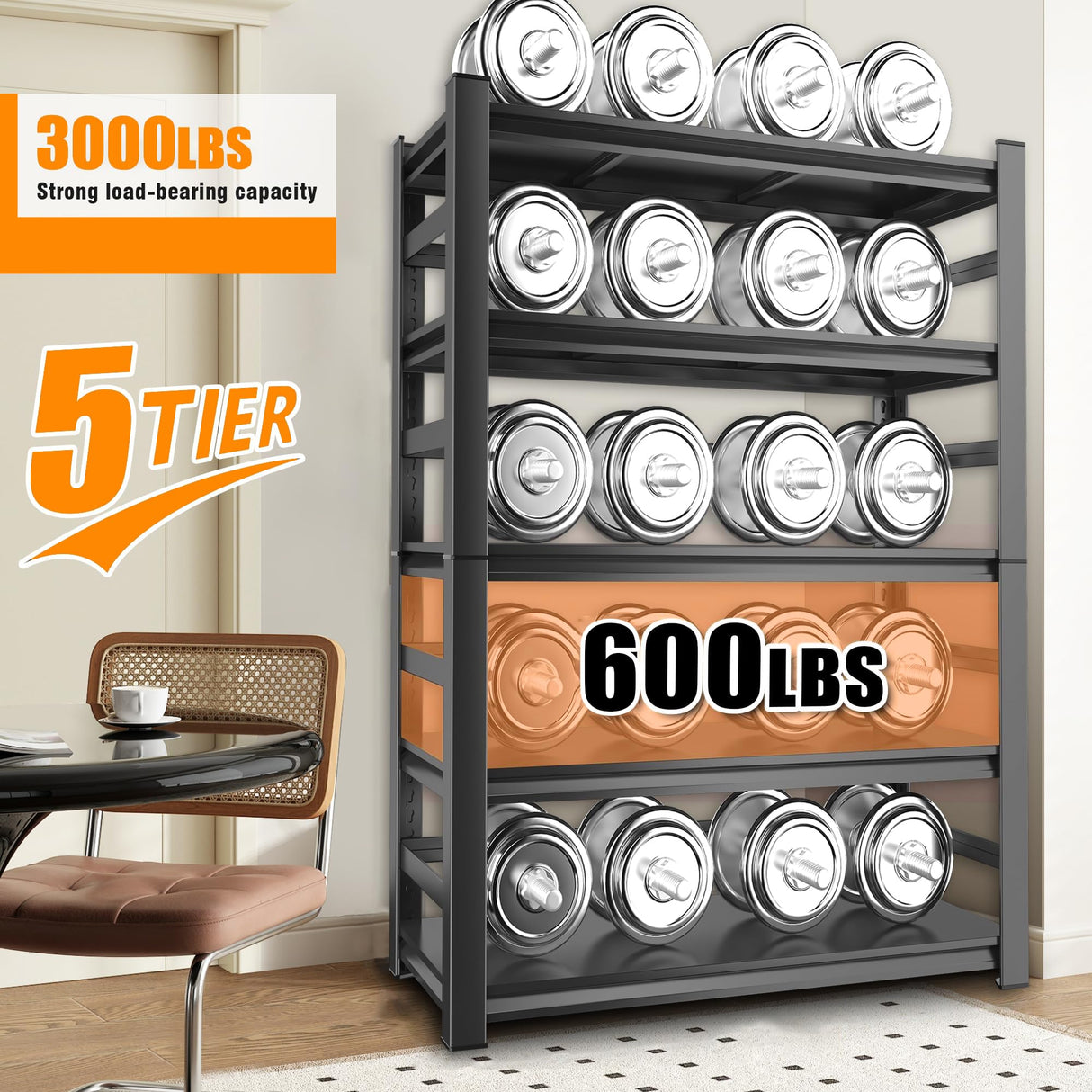 Book Shelf, Metal Bookshelves, Heavy Duty Steel Bookcases, Large Storage Capacity Adjustable Tall Industrial Bookshelf for Living Room, Bedroom and Library, Black (5-Tier With Fence 72''Hx36''Wx16''D) ErgoNova