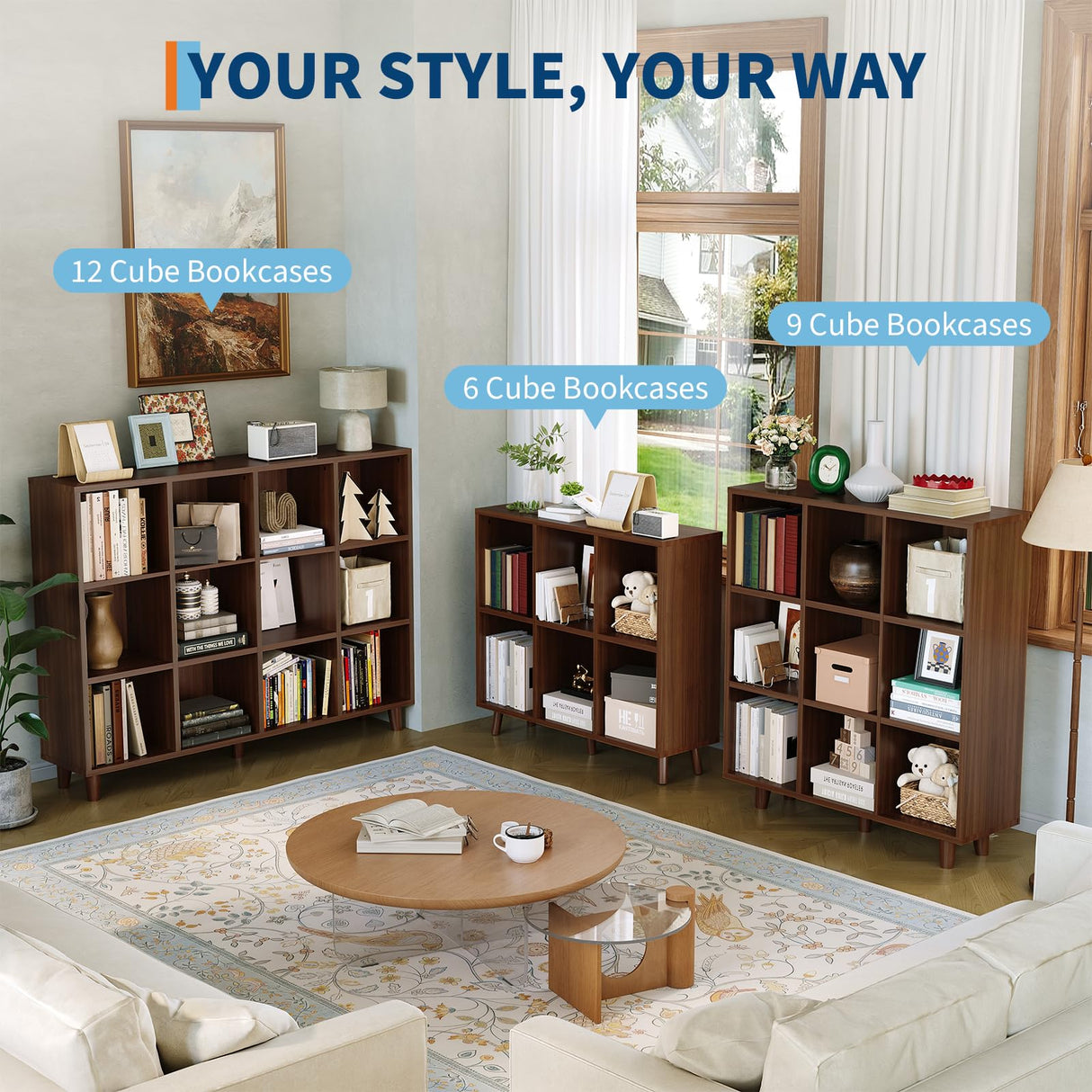 GAOMON Cube Bookshelf Organizer, Freestanding Open Bookcase with Leg Base, Modern Storage Shelf for Home Office Living Room Bedroom GAOMON