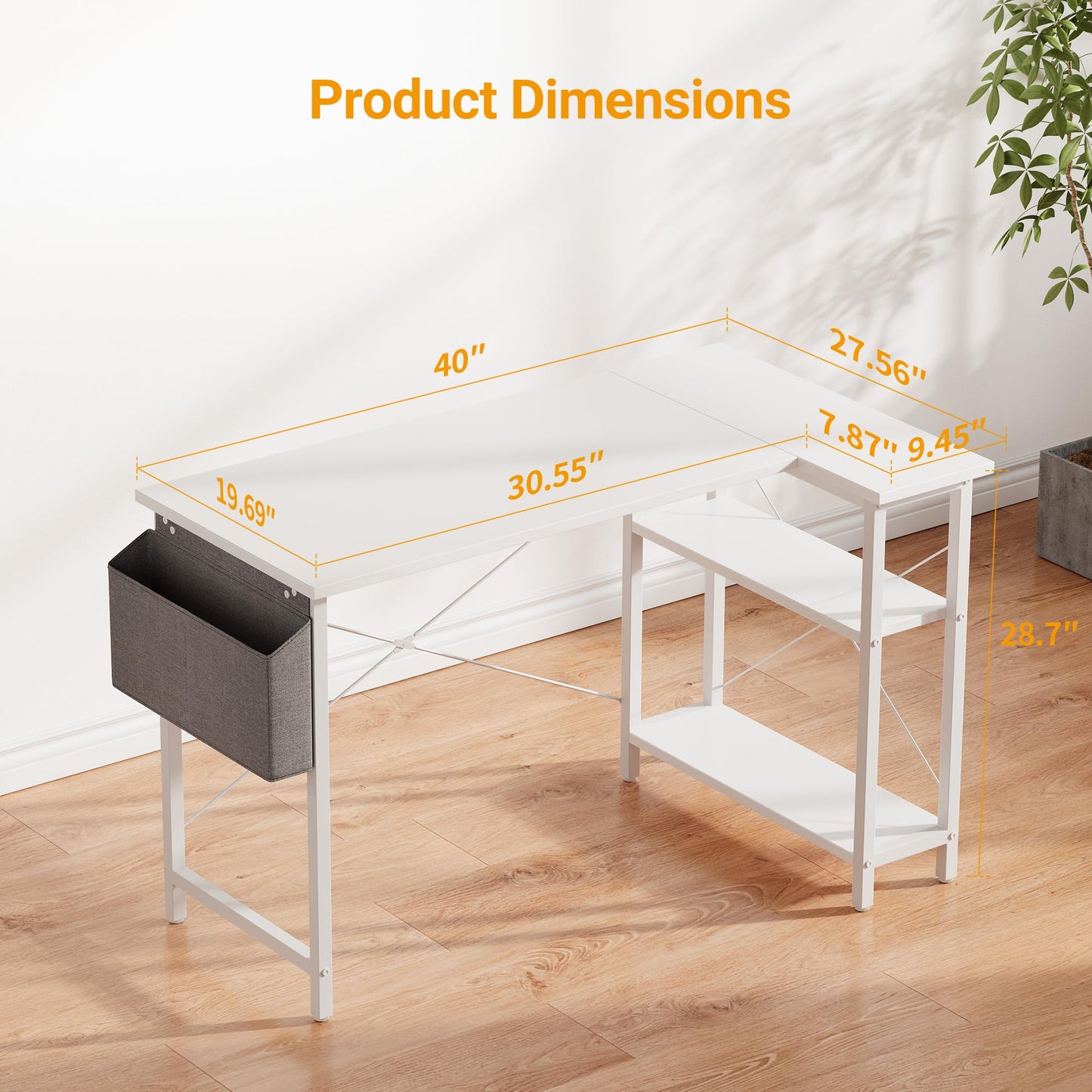 BANTI L Shaped Small Computer Desk with Storage Shelves, 40" Home Office Small Corner Desk Study Writing Table, White - WoodArtSupply