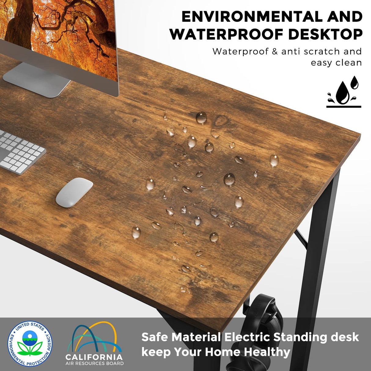 OLIXIS Computer Office Desk, 48 Inch Writing Work Study PC Wood Modern Table with Storage Bag & Headphone Hook Simple Bedroom for 2 Person Kids Student Table, Rustic Brown OLIXIS