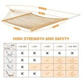Lazy Daze Hammocks Double Rope Hammock, 2 Person Traditional Outdoor Hand Woven Cotton Rope Hammock with Spreader Bar, Chains, Tree Straps for Patio Yard - Max 450 Lbs, Tan Lazy Daze Hammocks