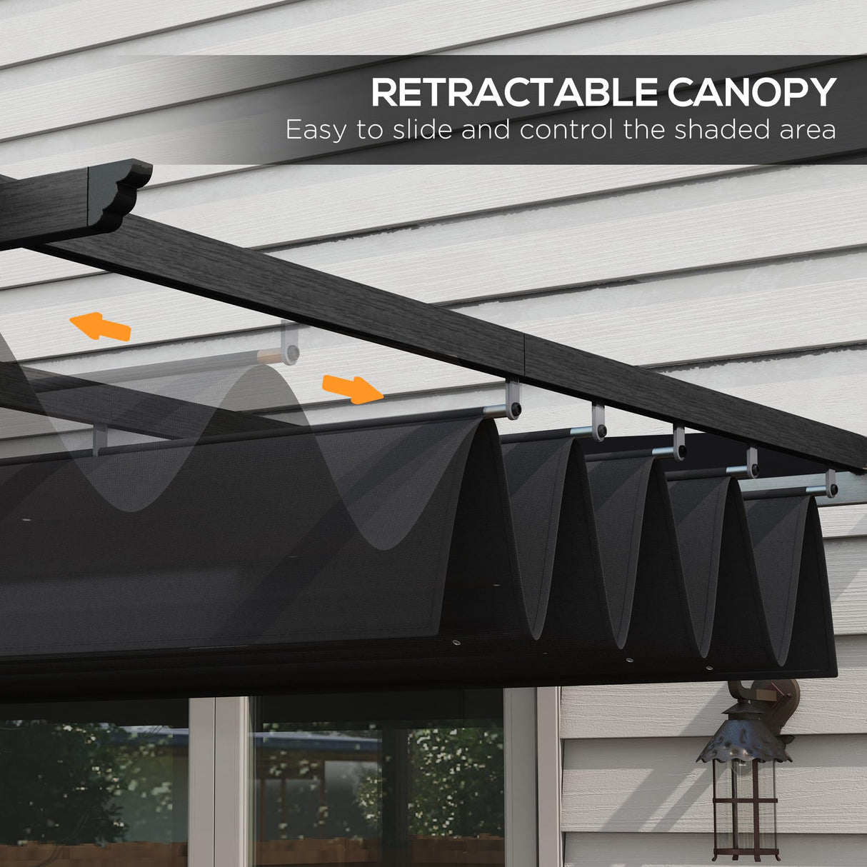 Outsunny 10' x 13' Retractable Pergola Canopy, Wood Grain Aluminum Pergola, Outdoor Sun Shade Shelter for Grill, Garden, Patio, Backyard, Deck, Gray Outsunny