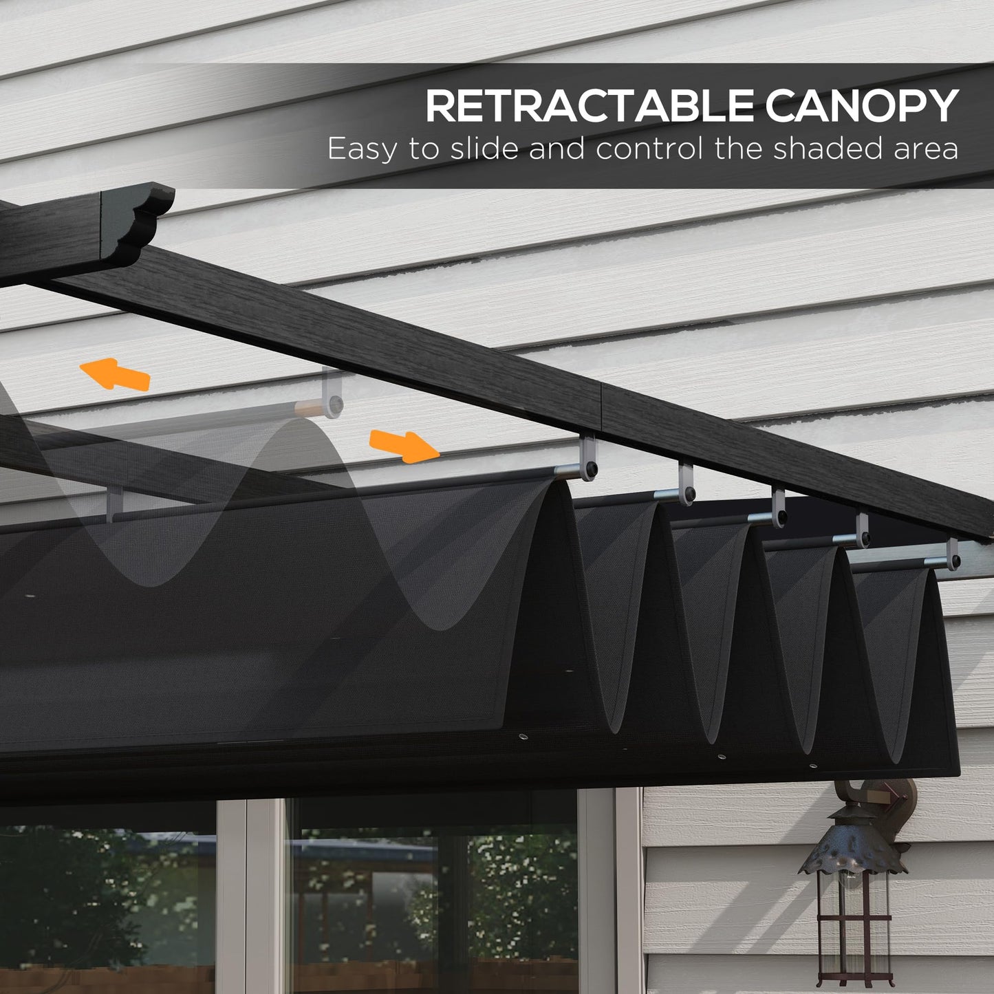 Outsunny 10' x 13' Retractable Pergola Canopy, Wood Grain Aluminum Pergola, Outdoor Sun Shade Shelter for Grill, Garden, Patio, Backyard, Deck, Gray - WoodArtSupply