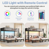 Triple Bunk Bed with LED Light,Metal Heavy Duty 3 Bunk Beds for Kids with Charge Station & Storage Shelf, Convertible Three Bunk Beds for Girls Boys Teens,Can be Separated into 3 Beds, Black Mirightone