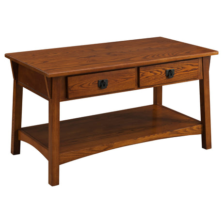 Leick Home 10055-RS Mission Coffee Table for Living Room, Two Drawers and Shelf, Made with Solid Wood, Russet Finish Leick Home
