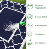 GENIMO 5' x 8' Outdoor Rug Waterproof for Patio Decor, Foldable Reversible Plastic Straw Area Rugs Mat for Camper, Outside Carpet for Rv, Deck, Porch, Picnic, Beach, Balcony, Blue & White GENIMO