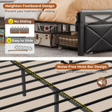 DICTAC King Size Bed Frame with Storage Headboard, LED Lights, and 2 Drawers – No Box Spring Needed, Black DICTAC