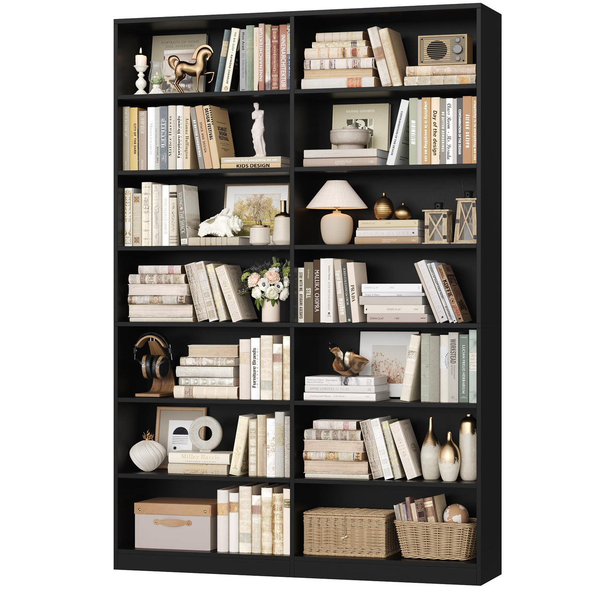 FACBOTALL 83.6" Tall Bookshelf and Bookcase, 7-Tier Extra Large Bookshelf with Double Storage, 14 Open Display Shelves for Home Office, Study and Living Room, Black FACBOTALL