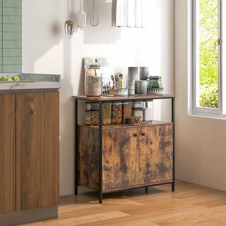 Giantex Buffet Cabinet with Storage, 2-Door Kitchen Sideboard with Shelves, Cable Holes, Industrial Coffee Bar Cabinet, Console Table for Entryway, Living Room, Rustic Brown Giantex