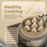 Prime Home Direct Bamboo Steamer Basket 10-inch | 2-Tier Steamer for Cooking | 50 Liners, Chopsticks, Sauce Dish | Dumpling Steamer, Food Steamer Baskets for Cooking - Rice & Vegetable Steamer Pot Prime Home Direct