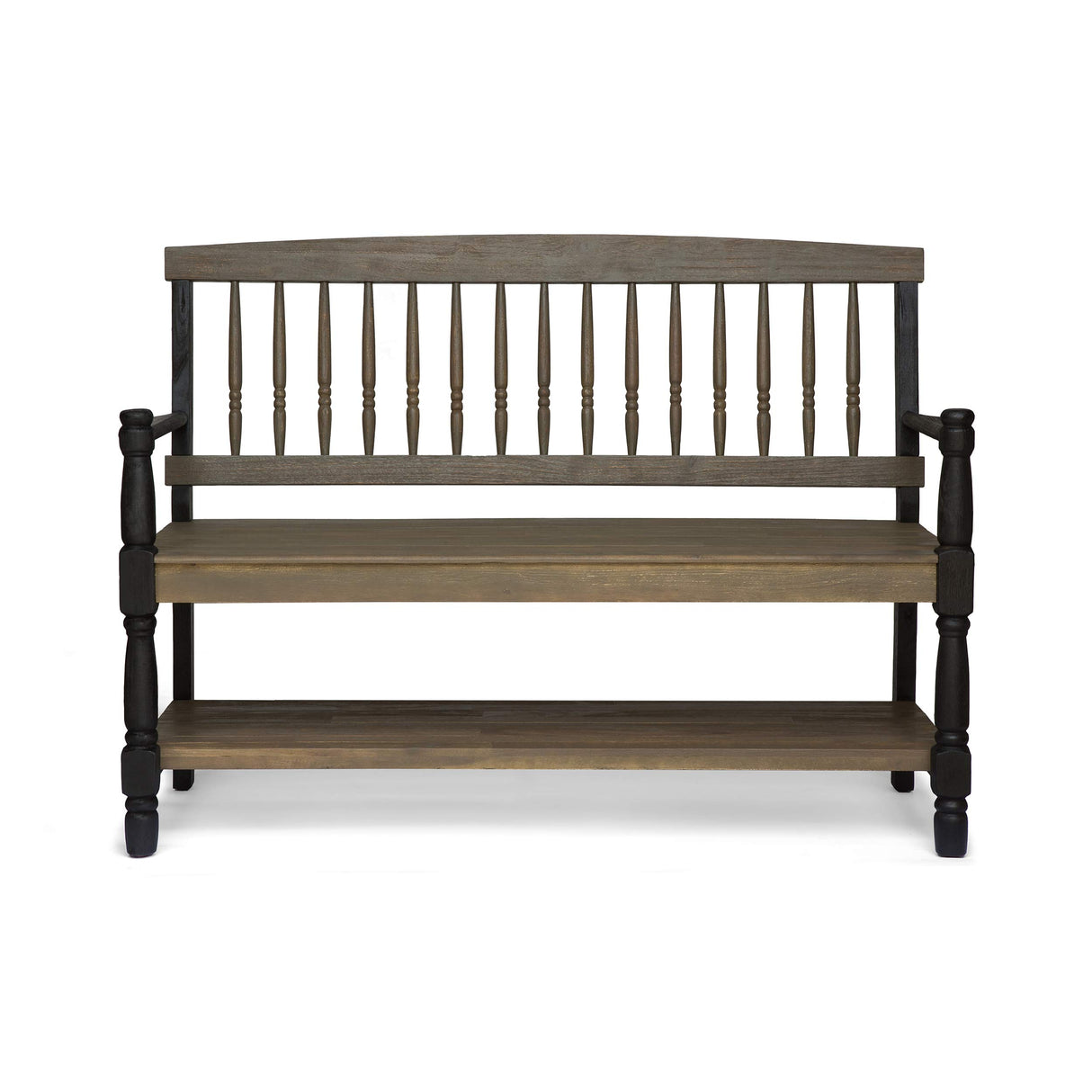 Christopher Knight Home Eddie Indoor Farmhouse Acacia Wood Bench with Shelf, Gray and Black Finish Christopher Knight Home