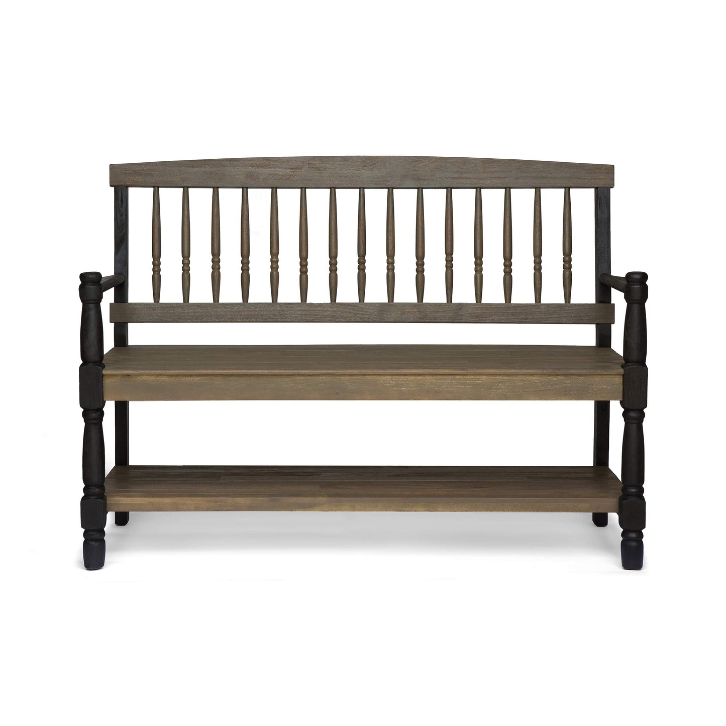 Christopher Knight Home Eddie Indoor Farmhouse Acacia Wood Bench with Shelf, Gray and Black Finish - WoodArtSupply