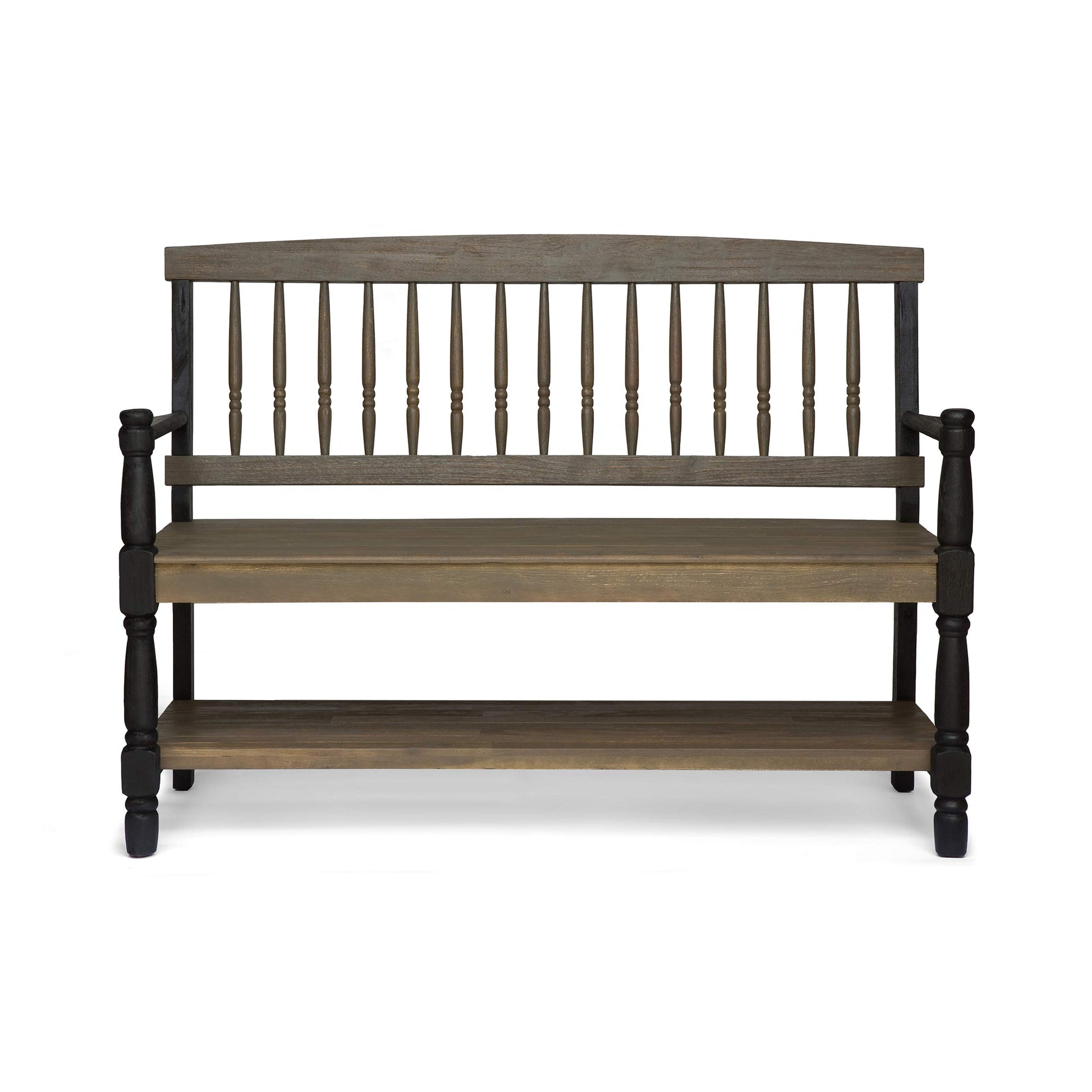 Christopher Knight Home Eddie Indoor Farmhouse Acacia Wood Bench with Shelf, Gray and Black Finish - WoodArtSupply