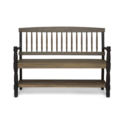 Christopher Knight Home Eddie Indoor Farmhouse Acacia Wood Bench with Shelf, Gray and Black Finish - WoodArtSupply