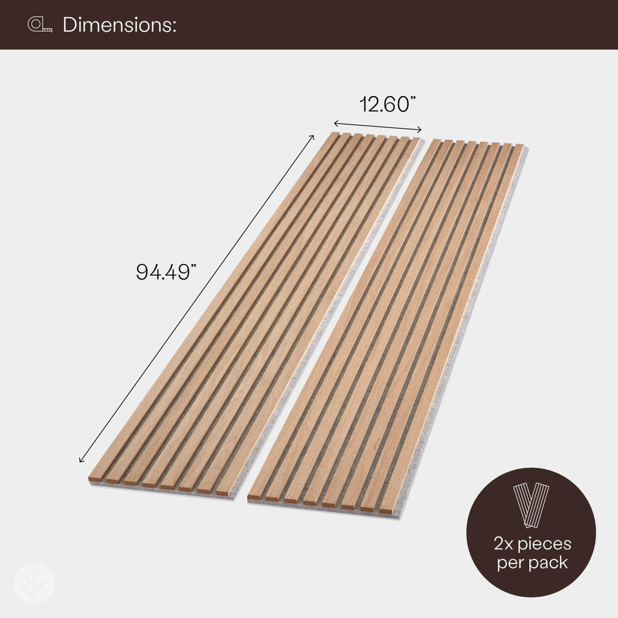 WVH Slatpanel Acoustic Wood Wall Panels (2 x 94.49” x 12.6”, Slatted Oak Veneer Gray Felt) Slatpanel
