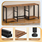 LED TV Stand Dresser for TVs up to 55 Inch, Entertainment Center with 2 Fabric Drawers and 2 Open Storage Shelves, Coffee Table Television Stands for Living Room, Bedroom, Wood Top, Rustic Brown EnHomee