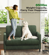 Welzona Loveseat Sofa, 51" Love Seat, Comfy Corduroy Small Loveseat for Small Spaces, Tool-Free Setup Couch for Bedroom, All-Wood Couches for Living Room, No Pillow Included, Green Welzona