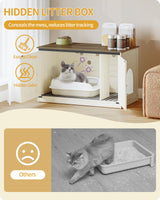 Hzuaneri Cat Litter Box Enclosure with Cushion, Hidden Litter Box Furniture with Removable Dividers, Reversible Entrance Left or Right Side,Cat House, Rustic White and Brown CB84714X Hzuaneri