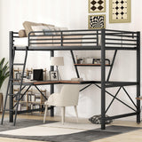 Full Size Loft Bed with Desk and Storage Shelf, Heavy Duty Loft Bed Full Size, Full Loft Bed with Guardrail, Full Loft Bed for Kids, Teens, Full Size Loft Bed Black Bellemave